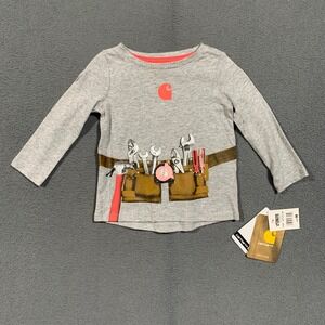 Carhartt Graphic Long Sleeve T-Shirt Kids 9M Grey Tool Belt Workwear Tee